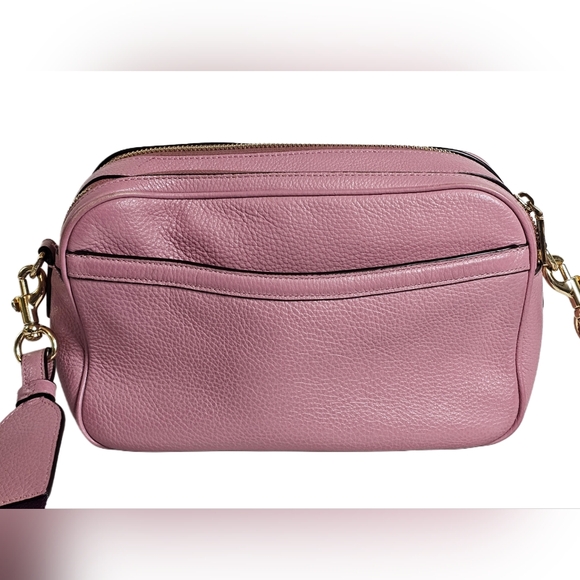 Coach Jes Crossbody Camera Shoulder Bag Double-Zip Pink Metallic Pebbled Leather - Picture 7 of 16